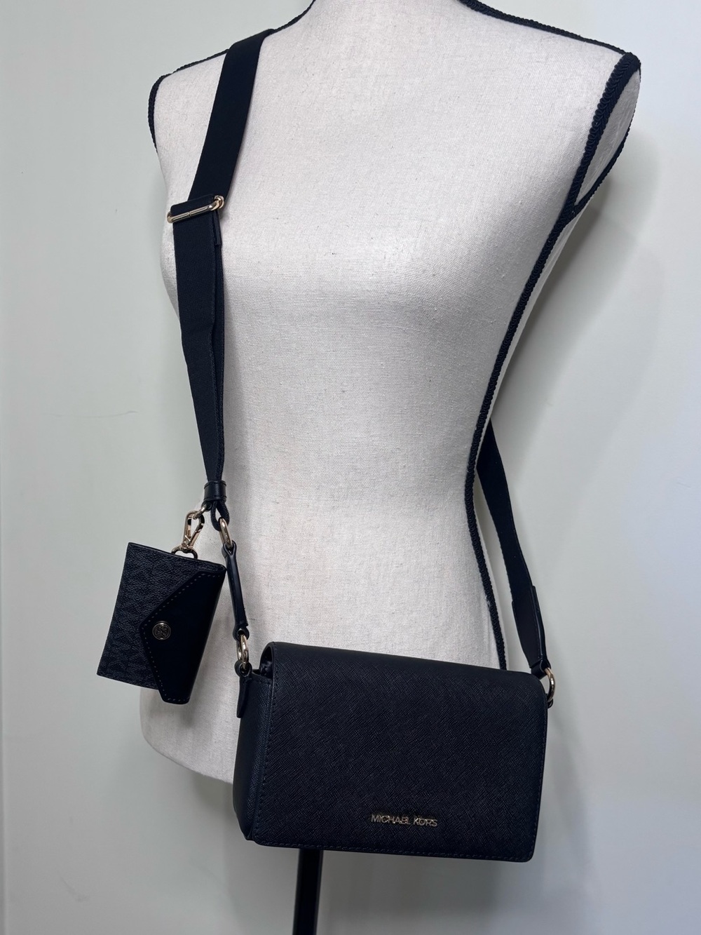 NWOT Michael Kors Black Saffiano Crossbody with Detachable Card Case